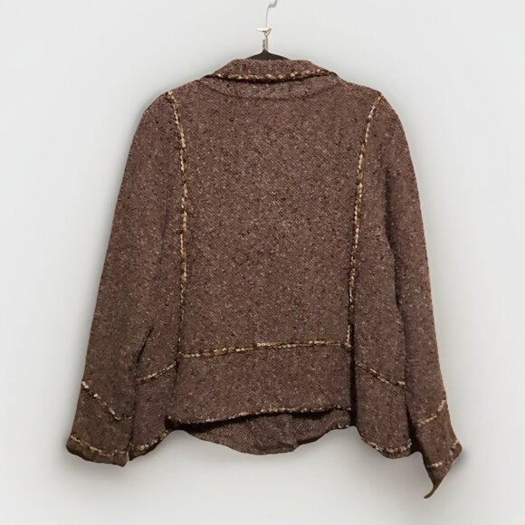 Coldwater Creek Textured Moto Marled Rami Wool Blend Jacket Brown Multi XXL - Picture 2 of 8